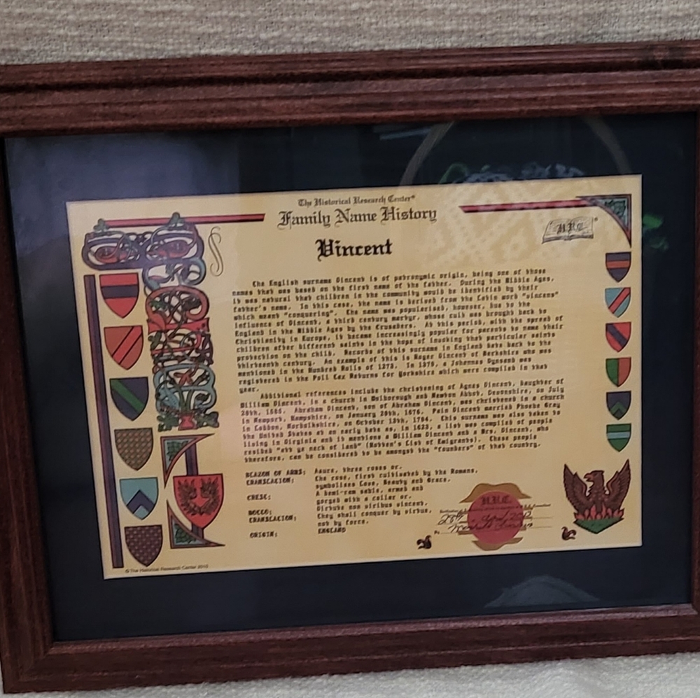 Family Name History (Framed): Vincent
